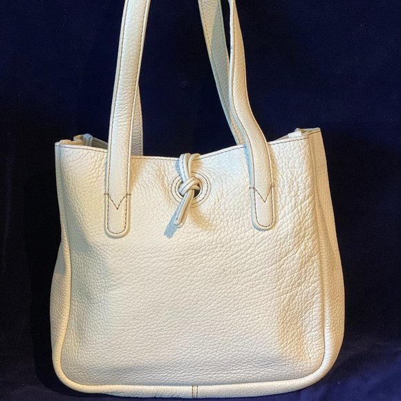 Vintage J.Crew White Pebbled Leather Hobo/Tote Bag - Picture 10 of 12